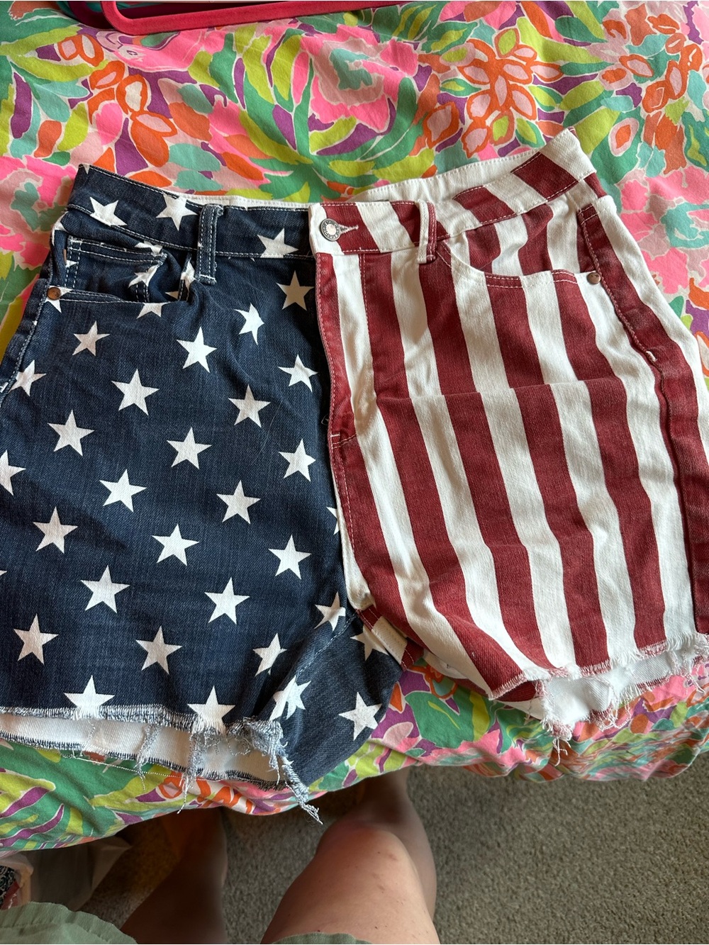Judy Blue Americana Star & Stripe High-Rise Jean Shorts - Navy, White, Red